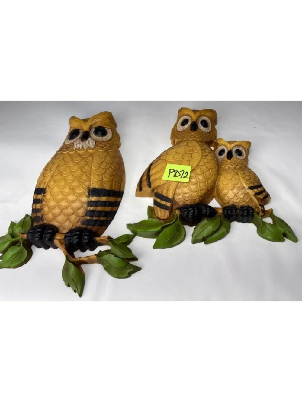 Homco Owl Wall Decor Set Retro Chic 1976 USA Yellow Brown Green